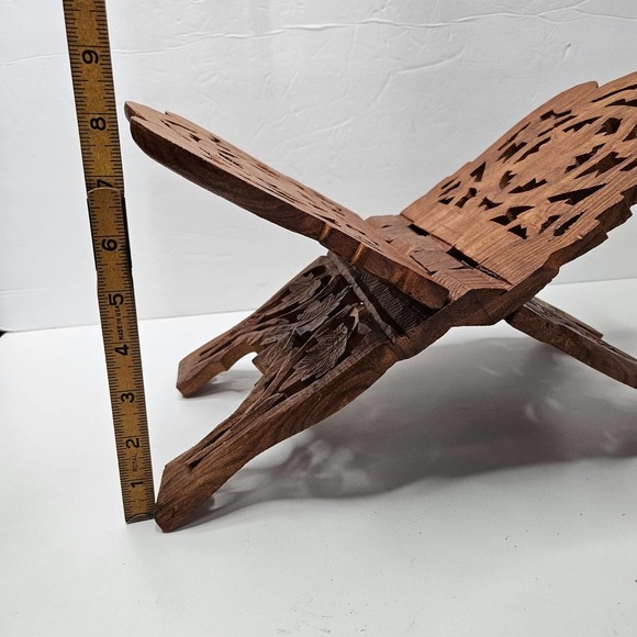 Hand Carved Wooden Book Holder Cookbook Stand Countertop Bohemian Boho India - Picture 12 of 12